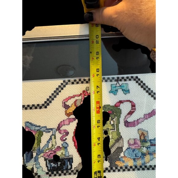 Framed Cross-Stitch Artwork Shoes Design Handmade Bucilla Silver in color frame - Picture 4 of 10